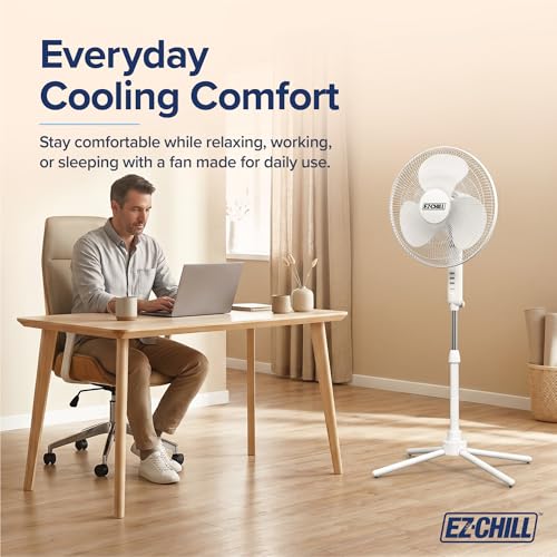 Image of EZ-CHILL 16 inch Oscillating Pedestal Fan with Folding Base - White
