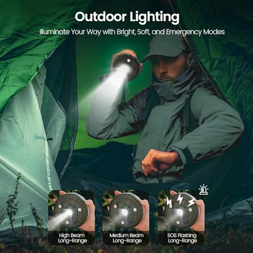 Image of BONZELLA Outdoor String Lights for Decoration 32.8FT,2 in 1 Rechargeable Camping String Light & LED Flashlight Torch with 8 Lighting Mode for Hiking,Tent, Portable USB Camping Lantern with Powerbank