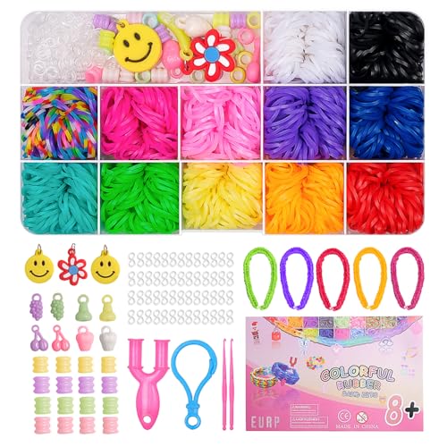 JHWELRG Loom Bänder Set, 12Farben Gummibänder Armbänder,Mini Set für Armbänder DIY Gummi Armband Basteln für Kinder Jungs Mädchen Geschenk