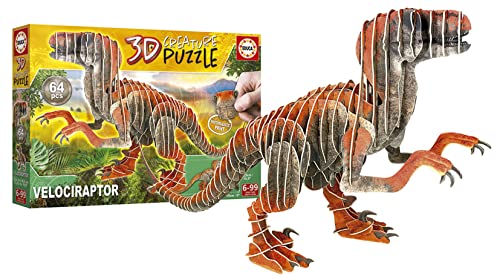 Educa Puzzle 3D Créature Vélociraptor | Assemblez Votre Propre Dinosaure en 3D de 55 cm de Long et 26 5 cm de Haut. 64 Pièces en Carton Recyclé. Images Photoréalistes | A partir de 19382 - vue 5