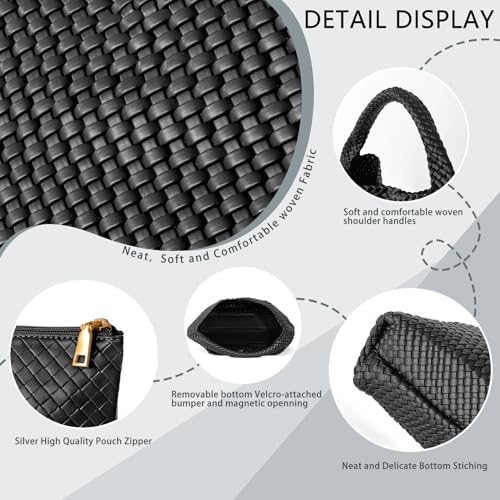 Image of Woven Tote Bag for Women, Fashion Woven Bags for Women Vegan Leather Shoulder Handbags Large Summer Beach Travel Bag
