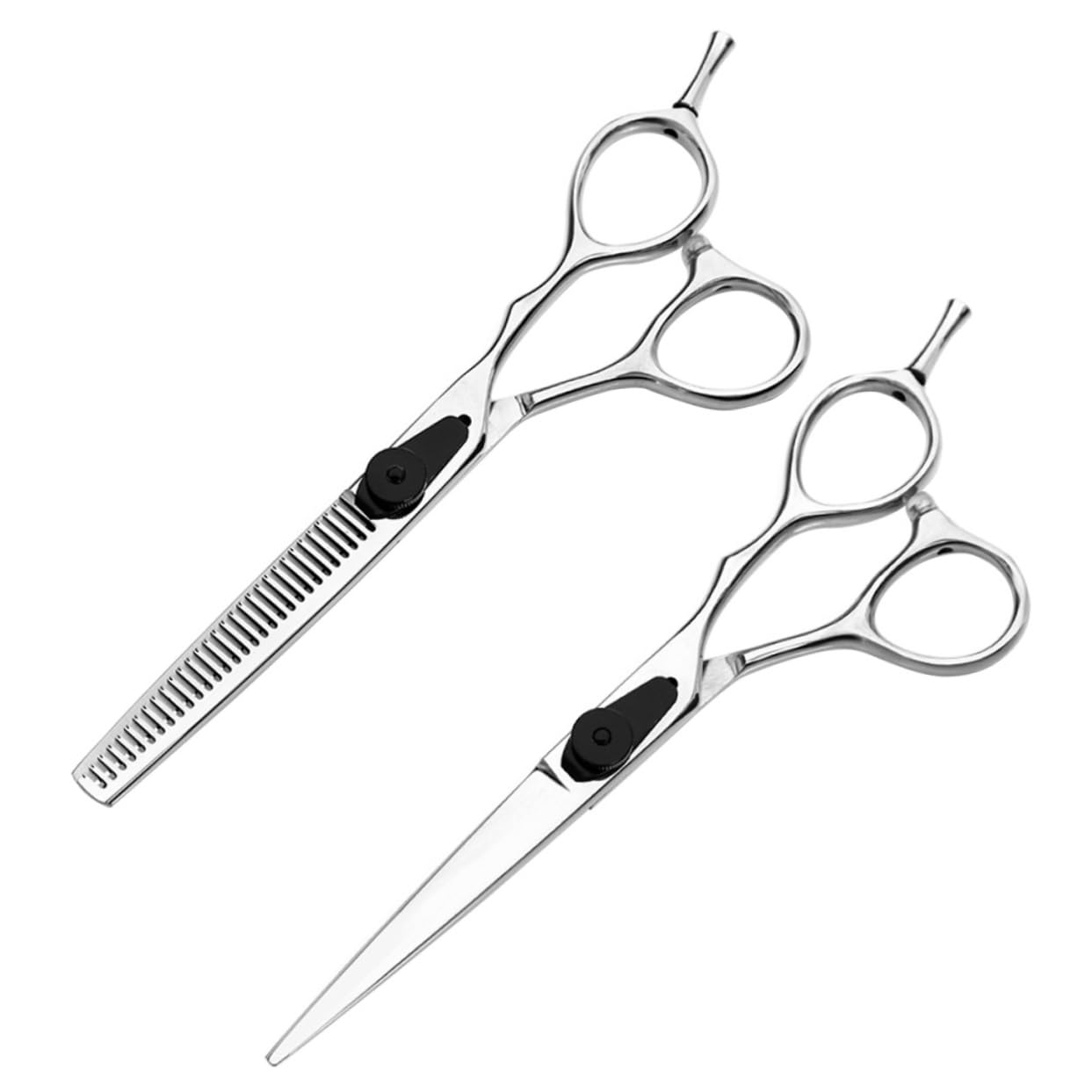 Tijeras de Peluquería 5, 5 Pulgadas Metal Plata 2piezas | Corte y Entresacado, para Hogar y Barbería Profesional, Acabado Plateado, Juego de 2 Piezas
