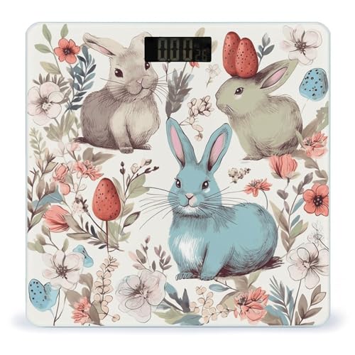 Báscula digital de baño con diseño flores y conejos miniatura 1