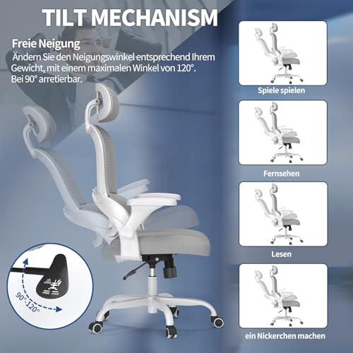 Image of TRALT Ergonomic Office Chair, Desk Chair with Adjustable Headrest, Height-Adjustable Office Chair, Office Chair, Ergonomic Desk Chair, Gaming Chair, 150 kg for Long Time, Grey