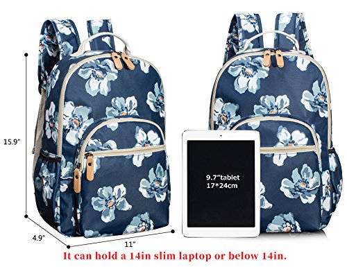 Image of Leaper Floral Water-resistant School Backpack for Girls Travel Bag Bookbag Blue