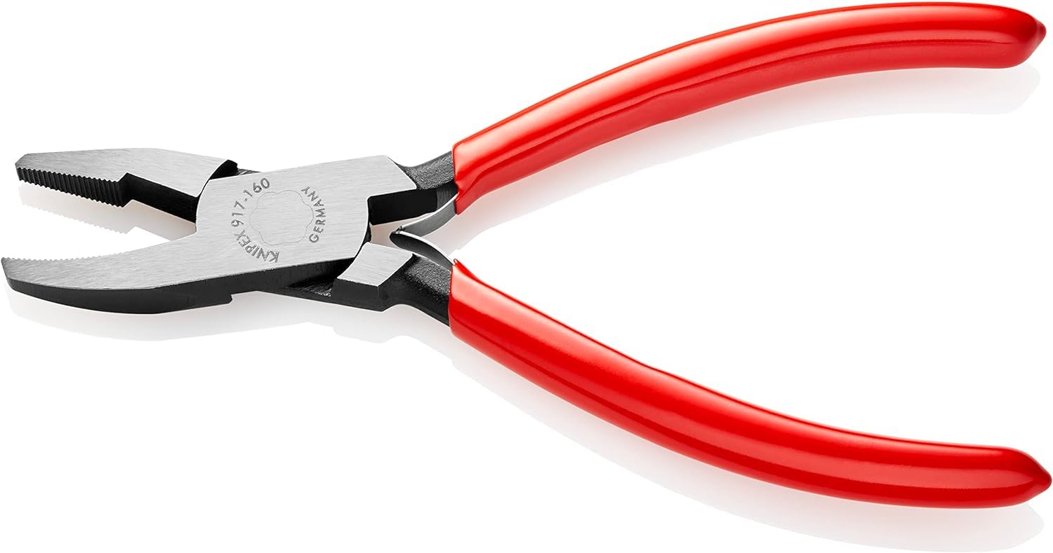 KNIPEX Pinza per Vetrai - con Becchi Curvati Bonderizzata Nera, Rivestiti in Resina Sintetica 160 Mm 91 71 160