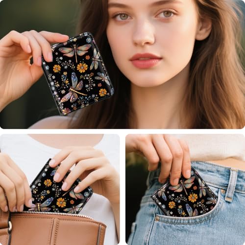 Image of Small Womens Wallet Thin Credit Card Holder Pocket Mini Purse | Compact Women Slim RFID Blocking Dragonfly Wallets Bifold Ladies Pocket Card Holders for Travel & Daily Use Female Wallet