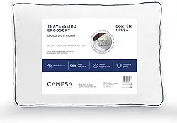 Camesa Travesseiro Ergosoft Hotel, Ultra Macio Ergonômico, Antialérgico, Suporte Firme, Tecido polinylon, 50cmX70cm Com lombada de 5cm para mais volume - Branco