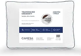 Camesa Travesseiro Ergosoft Hotel, Ultra Macio Ergonômico, Antialérgico, Suporte Firme, Tecido polinylon, 50cmX70cm Com lombada de 5cm para mais volume - Branco