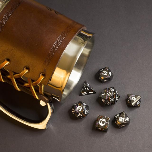 Sage's Portal Dimension Stones Metal DND Dice 7 Piece Polyhedral Dice Set for DND TTRPG Dungeons and Dragons Pathfinder Oversized Designer Dice (Gloss Black/Rainbow)
