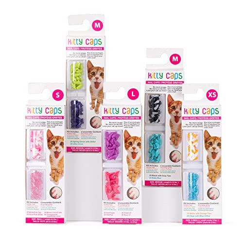 Image of Kitty Caps Nail Caps for Cats Hot Purple & Hot Pink, X-Small - Safe, Stylish & Humane Alternative to Declawing Covers Cat Claws, Stops Snags and Scratches FF9315PCS3 (Under 5 lbs) (Pack of 3)