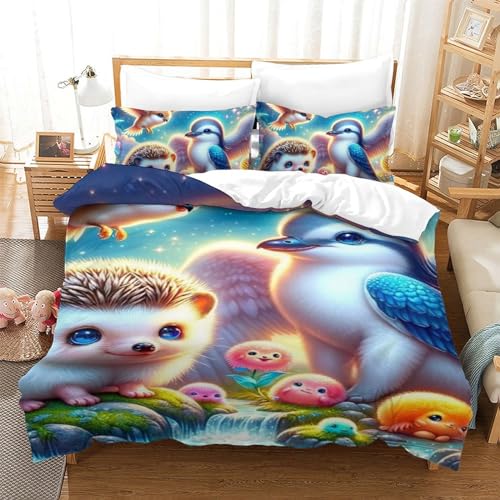 Housse de couette hérisson pour chambre d'enfant, parure de lit 3 pièces à fermeture éclair