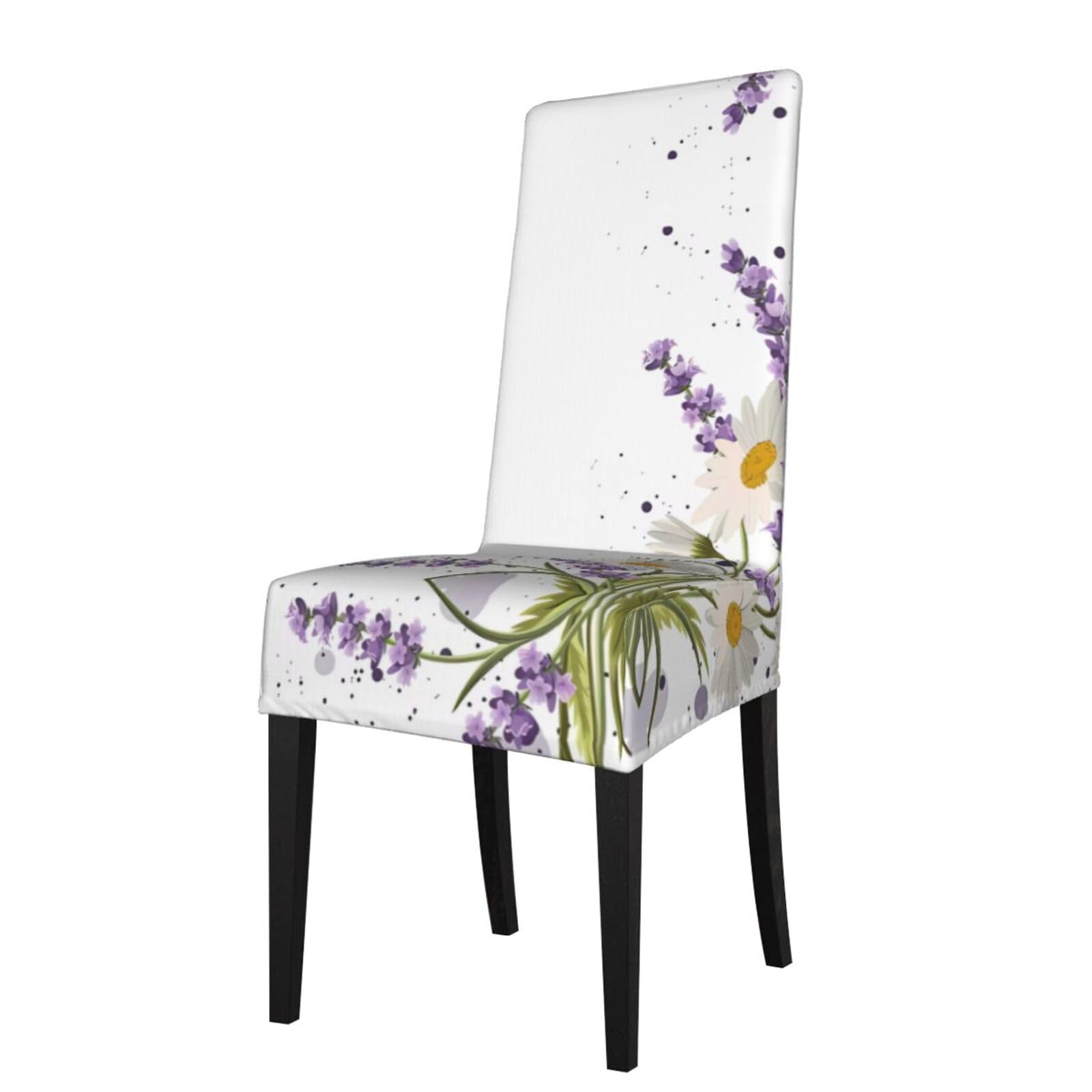 Yyhhaofa Black Lavender And Daisies Prints Dining Chair Throws – Stretch Slipcovers Revitalize Your Seating With Easy Style & Easy Care