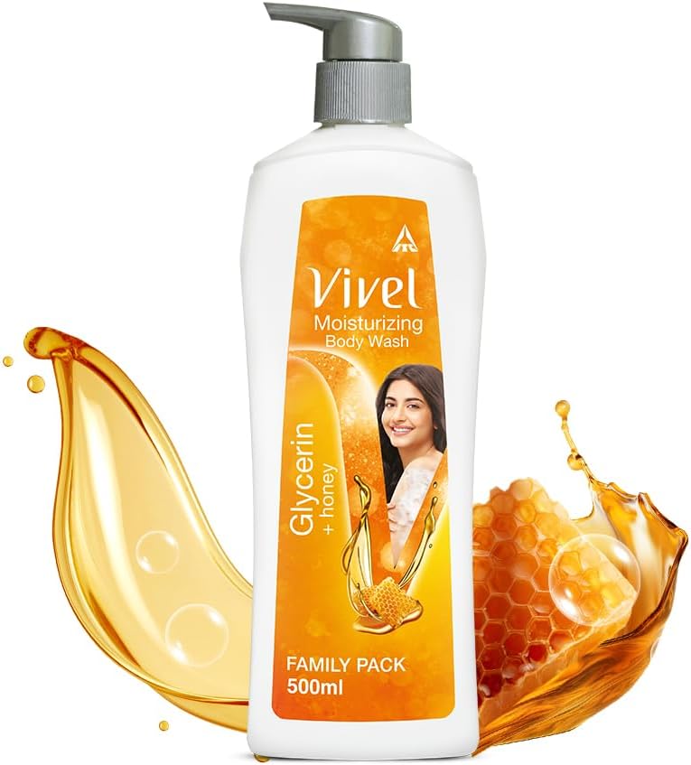 VIVELMoisturizing Body Wash, Glycerin & Honey Shower Gel, 500 ml Pump Bottle, For Soft, Glowing Skin, Mild and Pure Bodywash, For Women and Men