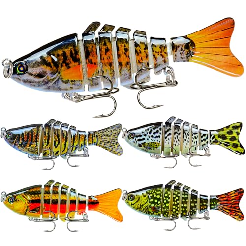 5Pcs Fishing Lures, 3D Bionic Swimming Lure baits, Multi Jointed Swimbait Robotic bass Fishing Lures Fish Bait for Freshwater Saltwater Lifelike Animated Lure with Sharp Treble Hooks (Bionic)