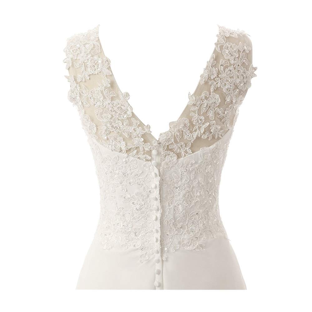 Vestido de Novia Vestido de Novia Moda Vestido de Novia de Encaje de Cuello V Vestido de Novia Retro Y Elegante Vestido de Noche de Boda, Blanco, 16w