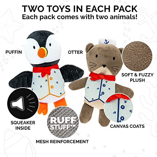 Image of Furhaven 2-Pack Squeaky Plush Dog Toys for Small /Medium Dogs, Washable w / Ruff Stuff Reinforcement - Dapper Dandies Nautical Collection - Otter /Puffin, Set of 2