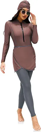 Women Modest Burkini Swimsuits 4-Piece Set with Rash Guard and Pants