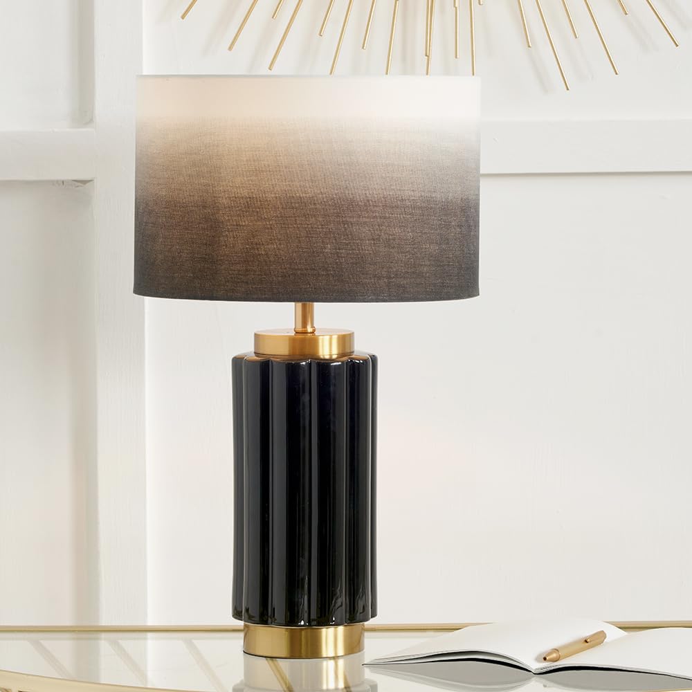 Pacific Lifestyle Ceramic Ombre Black Table Lamp with Shade | Modern Lamps for Living Room | Elegant Art Deco Table Lamp for Bedroom Bedside Tables (Black)