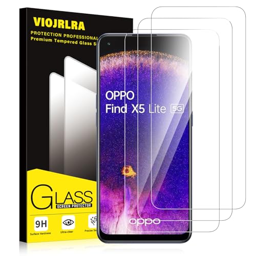 Viojrlra 3 Piezas Protector de Pantalla para Oppo Find X5 Lite 5G, Cristal Templado HD 9H Dureza, Anti-arañazos Antihuellas Sin Burbujas Transparente Vidrio Película