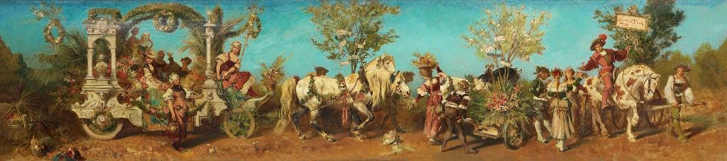 Fizdi - Framed Canvas Wall Painting - Entwurf Zum Festzug 1879 Der Gartenbau (1879) By Hans Makart - Art Print for Home & Office Wall Decor.|18 Inches X 4.3 Inches||PRT_10167-18-4|