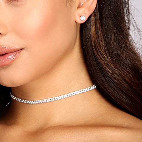5 Pieces Rhinestone Choker Necklaces Silver Gold Plated Sparkly Diamond Choker Dainty Crystal Bridal Wedding Jewelry for Women2