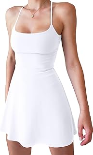 XXTAXN Women's Summer Casual Tennis Workout Spaghetti Strap Backless Mini Dress with Shorts