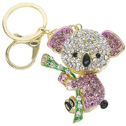 Cooplay Cute Lovely Koala Bear Animal Diamond Crystal Rhinestone Gold Crystal Keychain Charm Pendent Beautiful Accessories the Best Gift for Girl Women Purse Handbag Bag Keyrings (Purple)