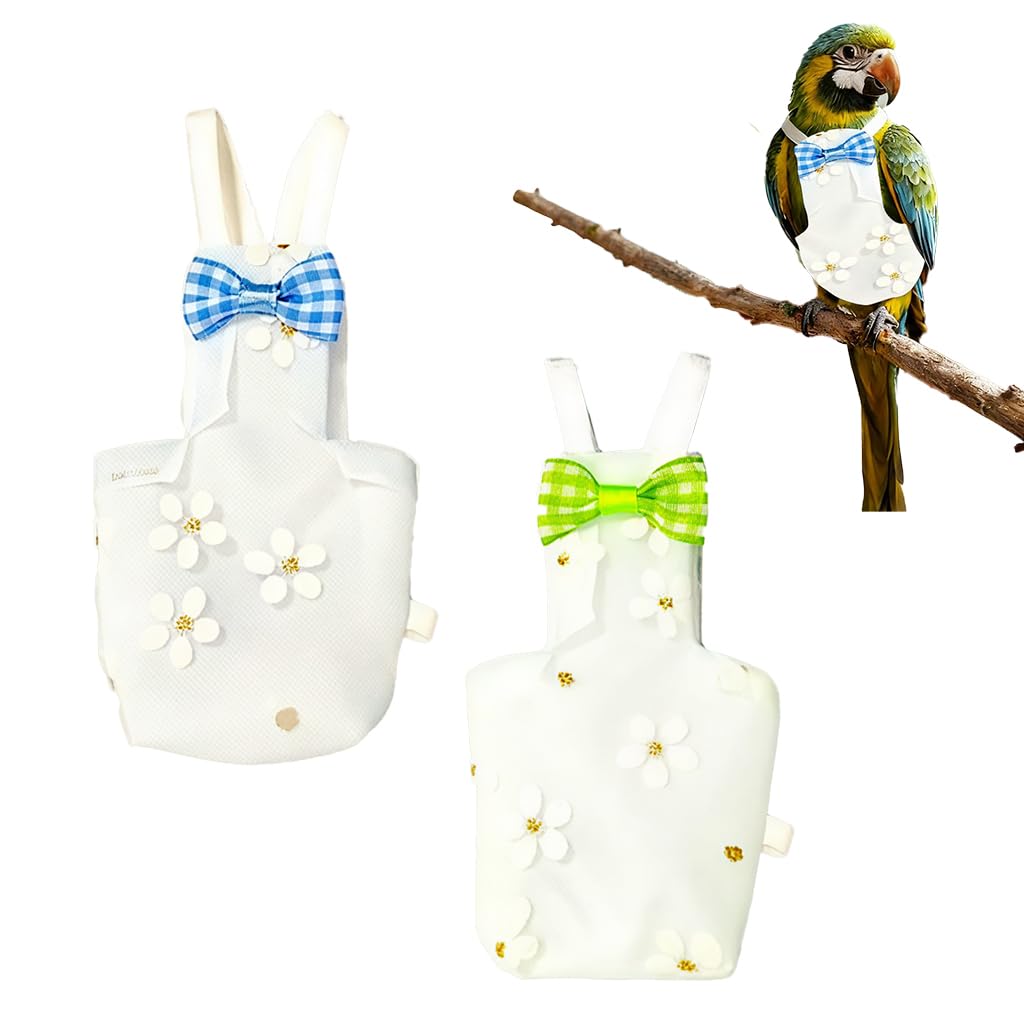 Qpets® Parrot Diaper Flight Suit for Small Birds, 2 Pcs Bird Clothes with Floral Print & Checked Bow, Reusable & Washable Breathable Polyester Bird Diaper for Cockatiel, Conure, Lovebird, Parakeeta-image-43