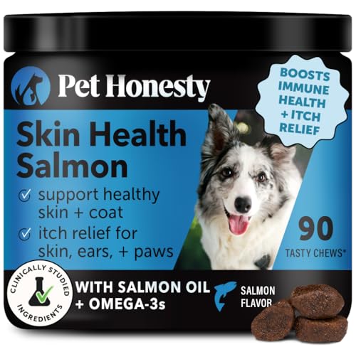 Pet Honesty Skin Health Salmon Chews - Itch Relief for Dogs, Omega 3 Fish Oil for Dogs, Natural Salmon Oil for Dog Chews for Healthy Skin & Coat, May Reduce Shedding, Dog Fish Oil Supplements - 90 Ct
