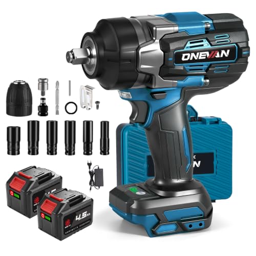 Llaves de impacto | Onevan Pistola De Impacto Bateria 1700n.M, 1 2 Llave De Impacto Electrica Con 2 Baterías De 4000mah Y Cargador Rápido, Sin Escobillas, Chave De Impacto Con 6 Vasos, Para Proyectos Pesados