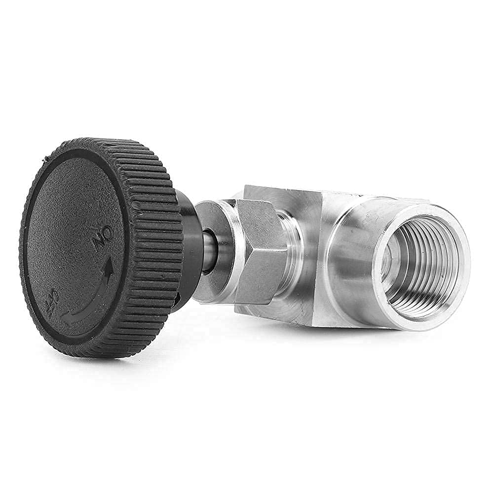 Vanne à pointeau droite en acier inoxydable, poignée noire 3/8 pouces, BSPP, filetée interne, for famille, industrie, automobile, jardin