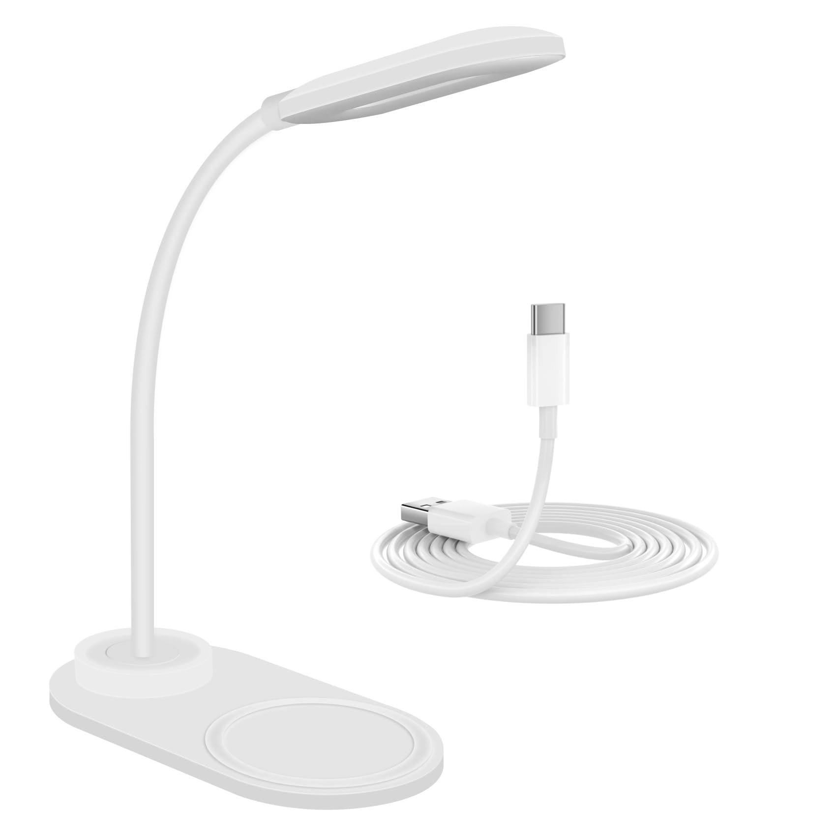 Seprendi Dimmable LED Desk Lamp with Wireless Charger, Wireless Charging Desk Light Flexible Rotation Press Control Night Light
