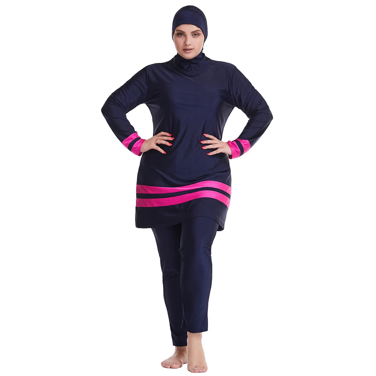 Odizli Costume da bagno da donna taglie forti, musulmano, islamico, Burkini, a maniche lunghe, Built in Bra+pantaloni da nuoto + Hijab 3 pezzi