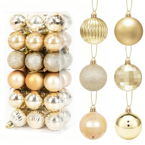 Forbabe Weihnachtskugeln Champagner Gold 6cm, 36 PCS Weihnachtskugeln...