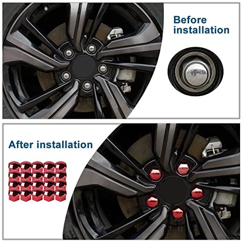Image of Blueshyhall 17mm Wheel Lug Nut Cover Bolt Caps Anti-Rust Car Tire Nut Cover with Removal Tool (Pack of 20) - Chrome Red