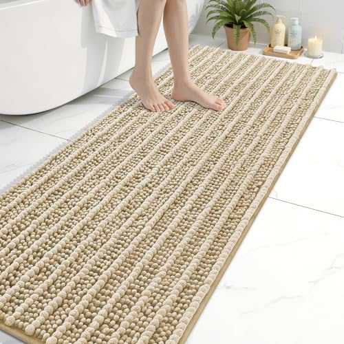 Image of Arotive Luxury Bathroom Ruuner Rugs 70x24, Extra Soft Thick Absorbent Shaggy Chenille Bath Rugs, Machine Wash Dry, Bath Mats for Bathroom Floor, Tub and Shower, Home Decor Accessories, Beige