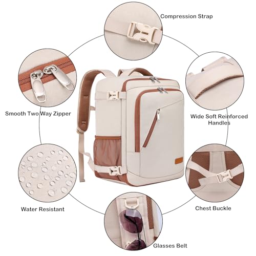 WENIG Sac 40x30x20 Bagage Cabine 40x30x20 pour Ryanair Sac à Dos Voyage Cabine Avion pour Wizzair 24L Sac à Dos Voyage Femme Bagage à Main avec USB Charging Port Beige-brun – Image 6