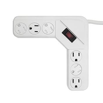 Uninex Corner Power Strip 14/3 AWG Grounded 6-Outlet Tap 4-Foot White Locking/Rotating Safety Cover UL Listed