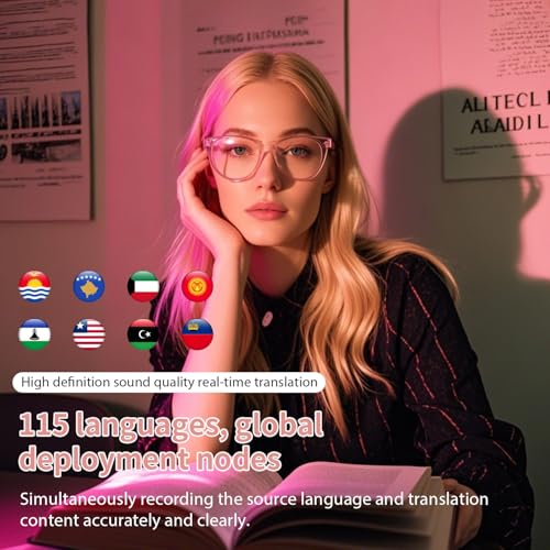 Image of AI Translation Glasses for Women, Clear Blue Light Glasses, Simultaneous Interpretation Eyeglasses for 110+ Languages, Real-Time Translation,Live Recording, Bluetooth Smart Glasses for Business /Travel