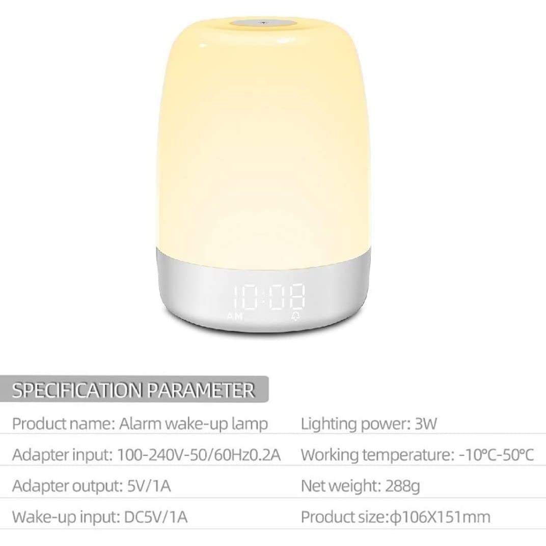 Luz de despertador con simulación de amanecer, reloj despertador con simulación de amanecer, luz nocturna táctil LED, ayuda para dormir junto a la cama con cable USB para niños, adultos, personas que