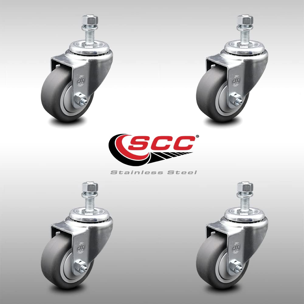 Stainless Steel Thermoplastic Rubber Swivel Threaded Stem Caster Set of 4 w/3