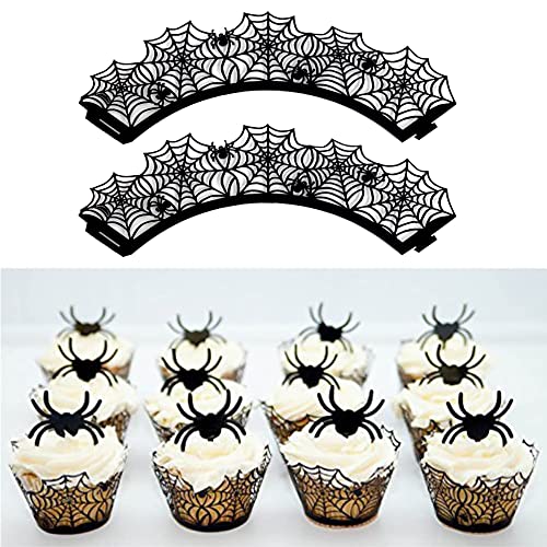 Cupcake Wrappers, Giveme5 Pack of 50 Halloween Party Spiderweb Laser Cut Paper Cupcake Wrappers Wraps Liners Black (50 Pack)