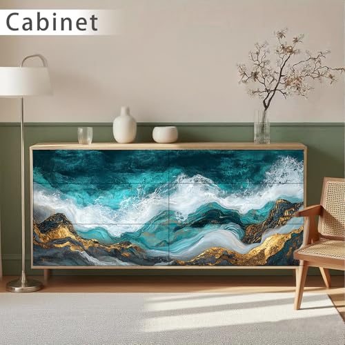 Image of Nuxovilar Teal Gold Marble Vein Wallpaper Peel Stick Vinyl 15.75x39.37