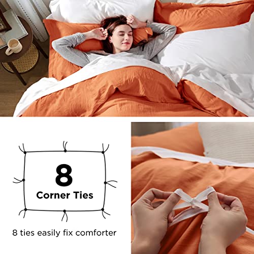 Image of Bedsure Burnt Orange Duvet Cover Full Size - 3 Pieces Prewashed Extra Soft Cotton-Like Bedding Set, Includes 1 Duvet Cover 80x90 Inches with Zipper Closure & 2 Pillow Shams, Comforter Not Included