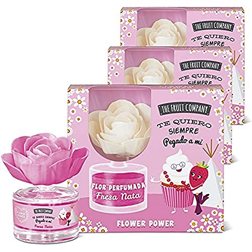 The Fruit Company Flower Power Flor Perfumada, Fresa Nata, 50 ml, 3 Unidades (Paquete de 1)