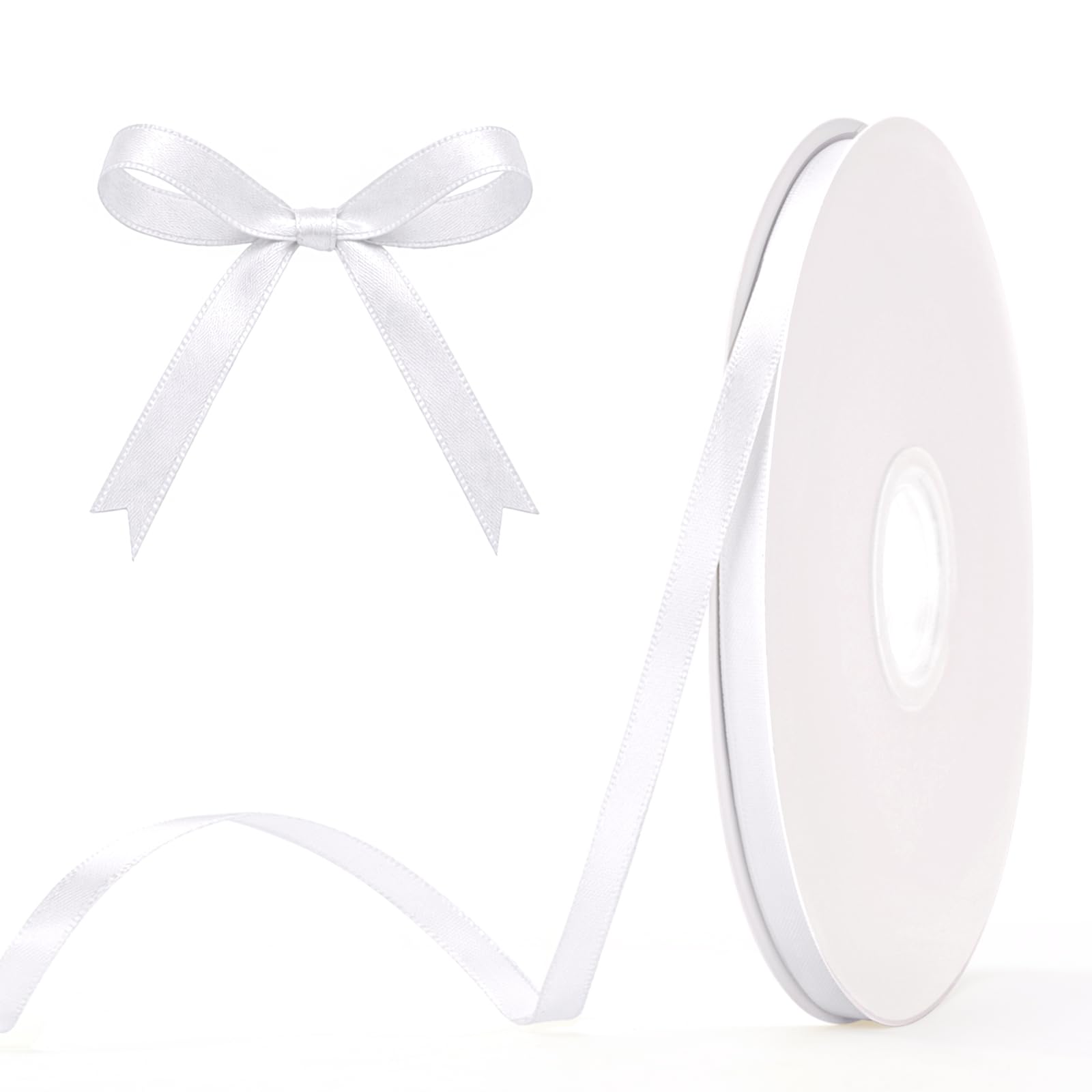 G2PLUS White Satin Ribbons 6mm: 100Yards Thin Gift Wrapping Ribbon for Wrapping Presents, Making Cards, Craft Projects,Christmas Decorations