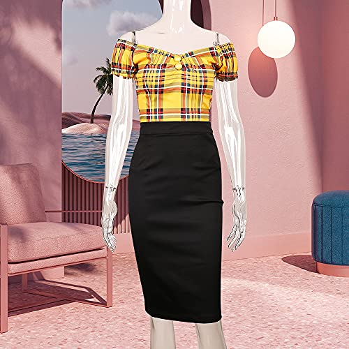 Image of YARN & INK Women's Rockabilly Tops 1950s Pinup Shirt Casual Off Shoulder Vintage Blouse