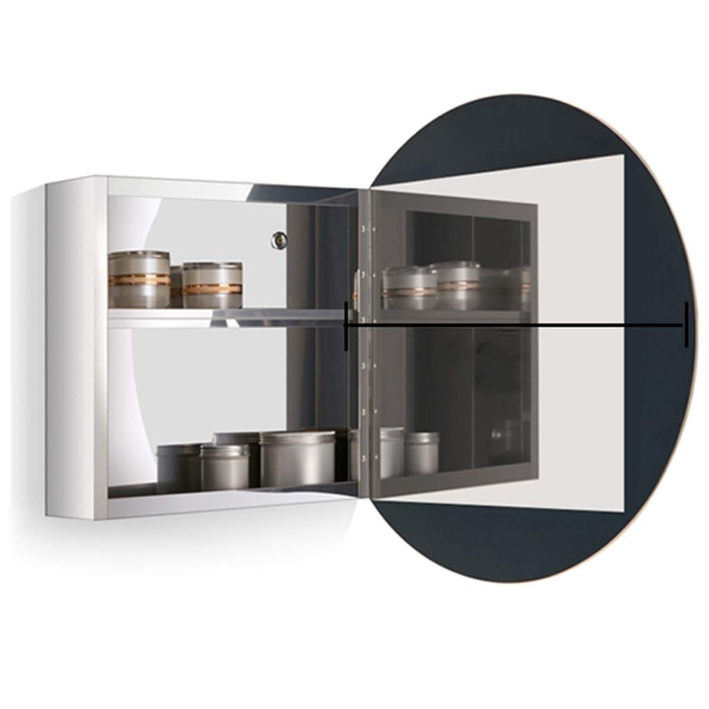 BKSXSOP Stainless Steel Round Bathroom Mirror Cabinet with Shelves, 50x50x12cm, Stylish Silver Dressing for Modern Home Decor and Space Saving Storage Solutions