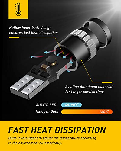 Image of AUXITO Brilliant Red 194 LED Bulbs 168 2825 W5W T10 Wedge LED Replacement Light Kit for Car Dome Map Door Parking License Plate Marker Lights, Pack of 10